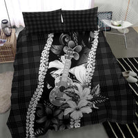 Hawaii Ukulele Bedding Set Tropical Flowers With Palaka Effect Black Version LT05 - Polynesian Pride