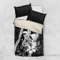 Hawaii Ukulele Bedding Set Tropical Flowers With Palaka Effect Black Version LT05 US Twin 172cm x 218cm Black - Polynesian Pride