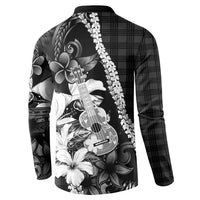 Hawaii Ukulele Button Sweatshirt Tropical Flowers With Palaka Effect Black Version LT05 - Polynesian Pride