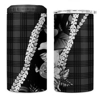 Hawaii Ukulele 4 in 1 Can Cooler Tumbler Tropical Flowers With Palaka Effect Black Version LT05 One Size: 16 oz Black - Polynesian Pride