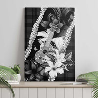 Hawaii Ukulele Canvas Wall Art Tropical Flowers With Palaka Effect Black Version LT05 - Polynesian Pride