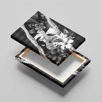 Hawaii Ukulele Canvas Wall Art Tropical Flowers With Palaka Effect Black Version LT05 - Polynesian Pride