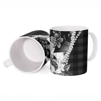 Hawaii Ukulele Ceramic Mug Tropical Flowers With Palaka Effect Black Version LT05 - Polynesian Pride