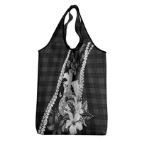 Hawaii Ukulele Grocery Bag Tropical Flowers With Palaka Effect Black Version - Polynesian Pride