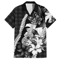 Hawaii Ukulele Hawaiian Shirt Tropical Flowers With Palaka Effect Black Version LT05 Black - Polynesian Pride