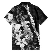 Hawaii Ukulele Hawaiian Shirt Tropical Flowers With Palaka Effect Black Version LT05 - Polynesian Pride