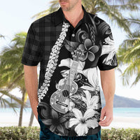 Hawaii Ukulele Hawaiian Shirt Tropical Flowers With Palaka Effect Black Version LT05 - Polynesian Pride