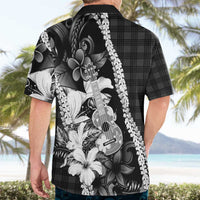 Hawaii Ukulele Hawaiian Shirt Tropical Flowers With Palaka Effect Black Version LT05 - Polynesian Pride
