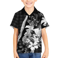 Hawaii Ukulele Hawaiian Shirt Tropical Flowers With Palaka Effect Black Version LT05 - Polynesian Pride