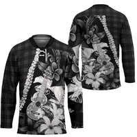Hawaii Ukulele Hockey Jersey Tropical Flowers With Palaka Effect Black Version LT05 - Polynesian Pride