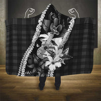Hawaii Ukulele Hooded Blanket Tropical Flowers With Palaka Effect Black Version LT05 - Polynesian Pride