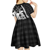Hawaii Ukulele Kid Short Sleeve Dress Tropical Flowers With Palaka Effect Black Version LT05 - Polynesian Pride