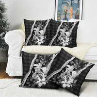 Hawaii Ukulele Pillow Cover Tropical Flowers With Palaka Effect Black Version - Polynesian Pride