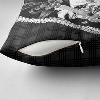 Hawaii Ukulele Pillow Cover Tropical Flowers With Palaka Effect Black Version - Polynesian Pride