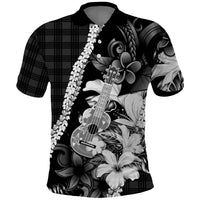 Hawaii Ukulele Polo Shirt Tropical Flowers With Palaka Effect Black Version LT05 Black - Polynesian Pride