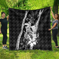 Hawaii Ukulele Quilt Tropical Flowers With Palaka Effect Black Version LT05 - Polynesian Pride