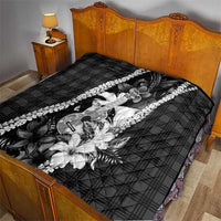 Hawaii Ukulele Quilt Tropical Flowers With Palaka Effect Black Version LT05 - Polynesian Pride