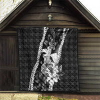Hawaii Ukulele Quilt Tropical Flowers With Palaka Effect Black Version LT05 - Polynesian Pride