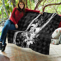 Hawaii Ukulele Quilt Tropical Flowers With Palaka Effect Black Version LT05 - Polynesian Pride