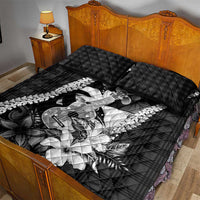 Hawaii Ukulele Quilt Bed Set Tropical Flowers With Palaka Effect Black Version LT05 - Polynesian Pride