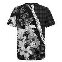Hawaii Ukulele Rugby Jersey Tropical Flowers With Palaka Effect Black Version LT05 - Polynesian Pride