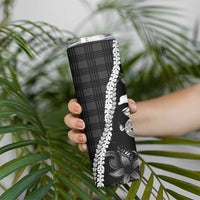 Hawaii Ukulele Skinny Tumbler Tropical Flowers With Palaka Effect Black Version - Polynesian Pride