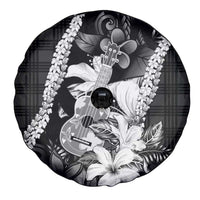 Hawaii Ukulele Spare Tire Cover Tropical Flowers With Palaka Effect Black Version - Polynesian Pride