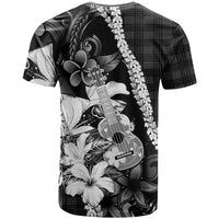 Hawaii Ukulele T Shirt Tropical Flowers With Palaka Effect Black Version LT05 - Polynesian Pride