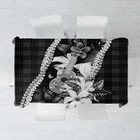 Hawaii Ukulele Tablecloth Tropical Flowers With Palaka Effect Black Version LT05 Black - Polynesian Pride