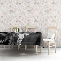 Hawaii Ukulele Tablecloth Tropical Flowers With Palaka Effect Black Version LT05 - Polynesian Pride