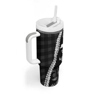 Hawaii Ukulele Tumbler With Handle Tropical Flowers With Palaka Effect Black Version LT05 - Polynesian Pride