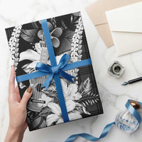 Hawaii Ukulele Wrapping Paper Tropical Flowers With Palaka Effect Black Version LT05 - Polynesian Pride