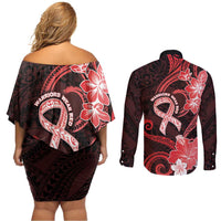 Heart Health Awareness Couples Matching Off Shoulder Short Dress and Long Sleeve Button Shirt Warrior Wears Red Polynesian Style LT05 - Polynesian Pride