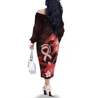 Heart Health Awareness Family Matching Off The Shoulder Long Sleeve Dress and Hawaiian Shirt Warrior Wears Red Polynesian Style