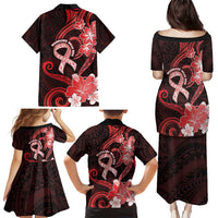 Heart Health Awareness Family Matching Puletasi and Hawaiian Shirt Warrior Wears Red Polynesian Style