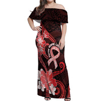 Heart Health Awareness Off Shoulder Maxi Dress Warrior Wears Red Polynesian Style LT05 Women Red - Polynesian Pride