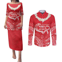 Heart Health Awareness Couples Matching Puletasi and Long Sleeve Button Shirt Polynesian Red Ribbon LT05 Red - Polynesian Pride