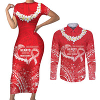 Heart Health Awareness Couples Matching Short Sleeve Bodycon Dress and Long Sleeve Button Shirt Polynesian Red Ribbon LT05 Red - Polynesian Pride