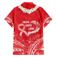 Heart Health Awareness Family Matching Long Sleeve Bodycon Dress and Hawaiian Shirt Polynesian Red Ribbon