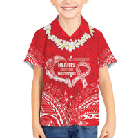 Heart Health Awareness Family Matching Off The Shoulder Long Sleeve Dress and Hawaiian Shirt Polynesian Red Ribbon