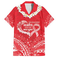 Heart Health Awareness Family Matching Off Shoulder Maxi Dress and Hawaiian Shirt Polynesian Red Ribbon