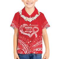 Heart Health Awareness Family Matching Tank Maxi Dress and Hawaiian Shirt Polynesian Red Ribbon