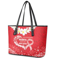 Heart Health Awareness Leather Tote Bag Polynesian Red Ribbon LT05 - Polynesian Pride
