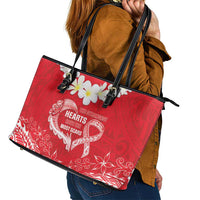 Heart Health Awareness Leather Tote Bag Polynesian Red Ribbon LT05 - Polynesian Pride