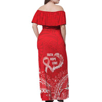 Heart Health Awareness Off Shoulder Maxi Dress Polynesian Red Ribbon LT05 - Polynesian Pride