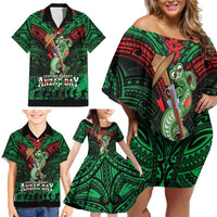 New Zealand ANZAC Day Family Matching Off Shoulder Short Dress and Hawaiian Shirt Aotearoa Hei Tiki