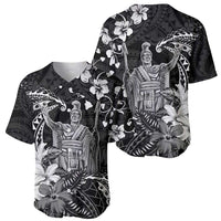 Hawaii King Kamehameha Day Baseball Jersey Polynesian Pattern Mix Hibiscus Black
