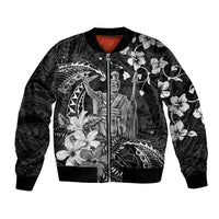 Hawaii King Kamehameha Day Bomber Jacket Polynesian Pattern Mix Hibiscus Black