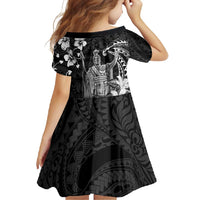 Hawaii King Kamehameha Day Family Matching Long Sleeve Bodycon Dress and Hawaiian Shirt Polynesian Pattern Mix Hibiscus Black