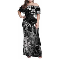 Hawaii King Kamehameha Day Family Matching Off Shoulder Maxi Dress and Hawaiian Shirt Polynesian Pattern Mix Hibiscus Black